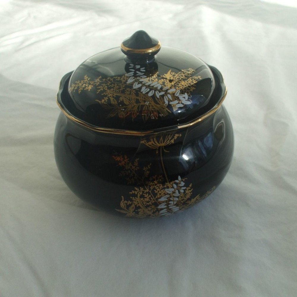 Black Glass Candy Or Sugar Dish With Lid